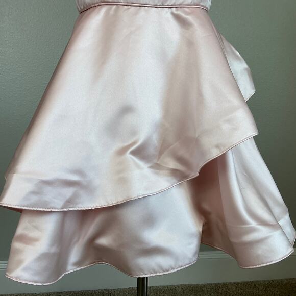 Betsy & Adam Satin Tiered Mini Fit and Flare Cocktail Dress Blush Pink Size 10 - Picture 9 of 13
